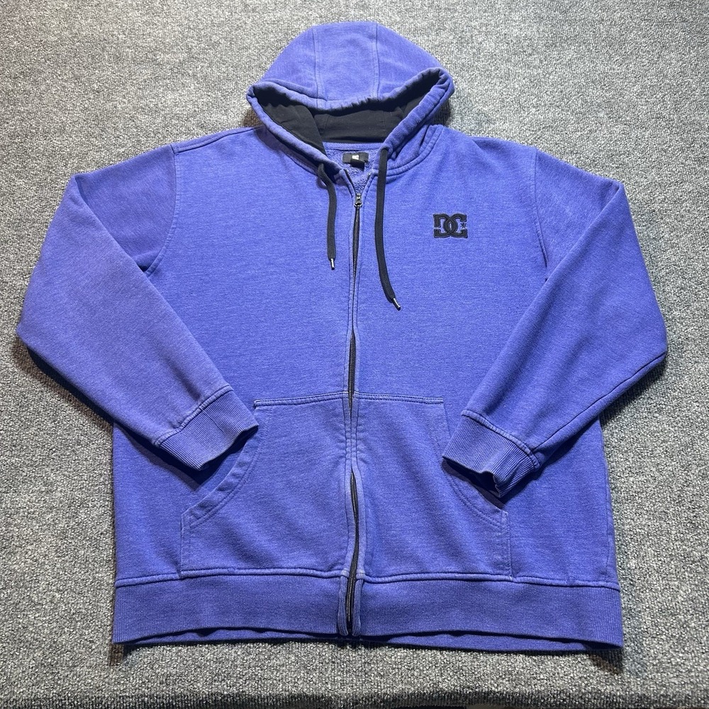 DC Men Hoodie XL Blue Logo Embroidery Zipper Long Sleeve